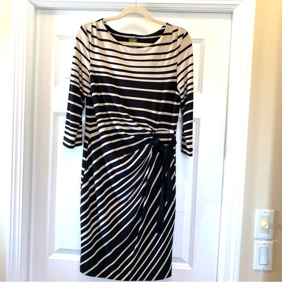 Taylor Dress‎ Sheath - Black Tan Striped - Size 12 - EUC - Picture 1 of 7